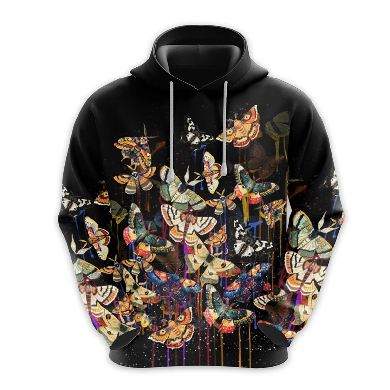 Insect Moth 3D Printed Hoodie For Men Clothes Goth Butterfly Graphic T Shirt Casual Unisex Streetwear Vintage Skull Female Hoody