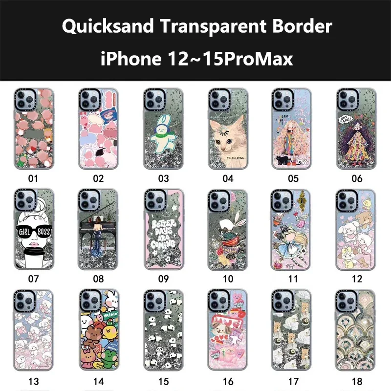 

Multiple Creative Options Transparent Border Quicksand Phone Case Cover for IPhone 12 13 14 15 Pro Max Case for IPhone 15 Pro