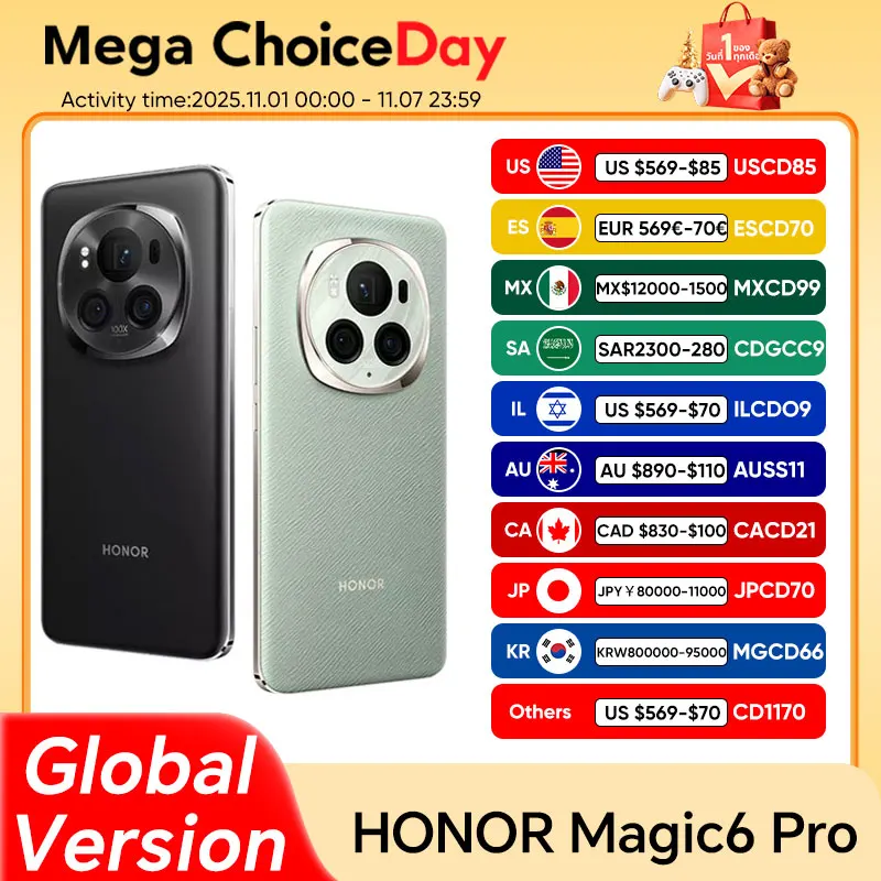 HONOR Magic6 Pro Version mondiale 5G Smartphone Snapdragon 8 Gen 3 6.8 ''cran flottant 180MP priscope tlobjectif camra