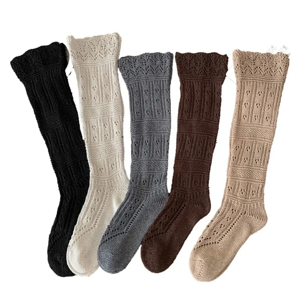 

Новые вязаные полые носки до середины икры, дышащие, теплые, длинные носки-трубочки, уличные повседневные носки средней длины в стиле Харадзюку, осень-зима