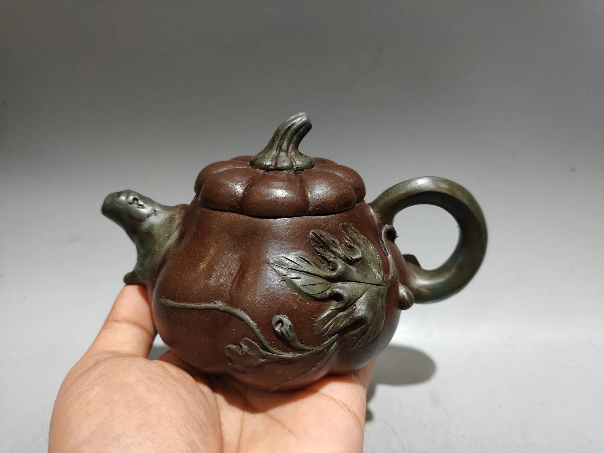 Chinese Antiques Yingxing Purple Clay Teapot Pumpkin pot Guateng pattern Teapot  Kettle Flagon Tea Ceremony