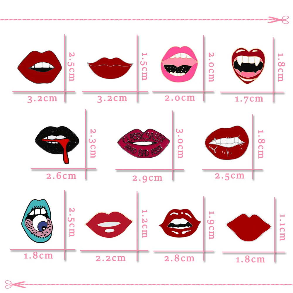 Creative Sexy Red Lips Brooch Cartoon Fashion Punk Enamel Pins For Women Backpack Lapel Badges Jewelry Friends Gifts Accessories