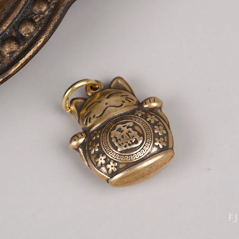 [YU]Pure Copper Lucky Cat Keychain DIY Jewelry Hanging Accessories Keyring Pendant