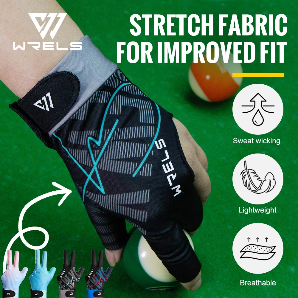 WRELS Three Finger Billiard Gloves Breathable Sweat-Wicking Snooker Glove Elasticity Smooth Lightweight Billiard Training Gloves