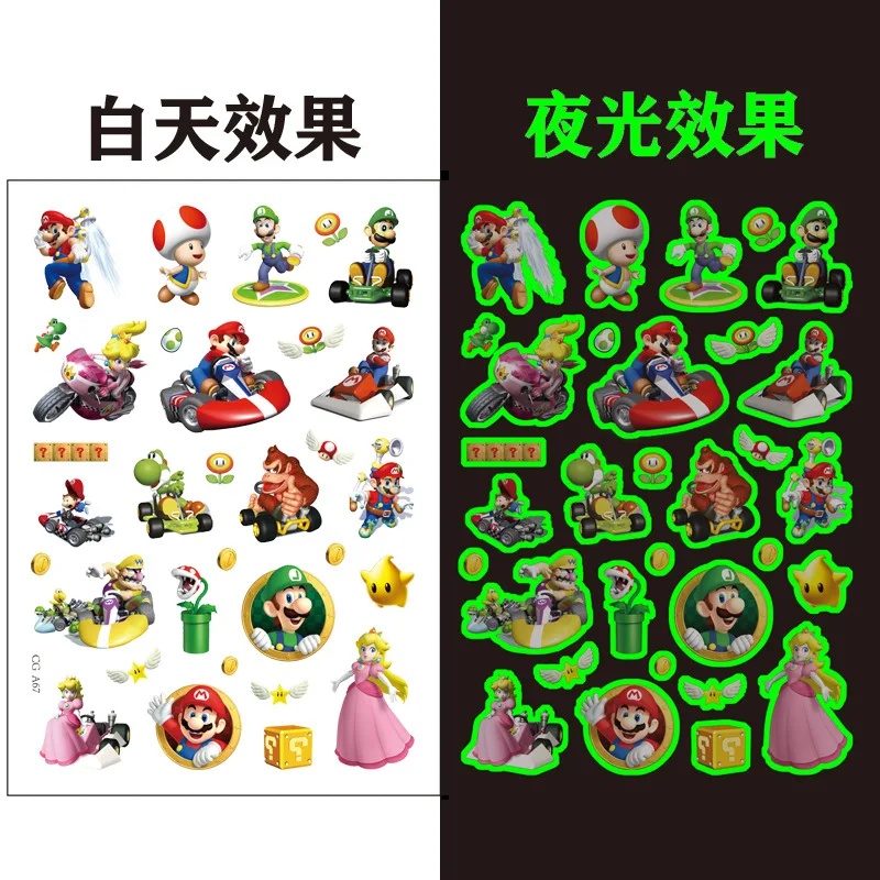 Super Mario Bros Luminous Tattoos for Kids Temporary Tattoos Stickers Boys Girls Glow Birthday Party Supplies Gift for Children