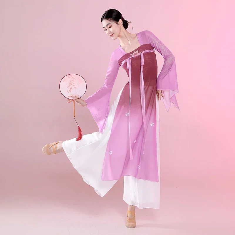 Danza classica Stile etnico Spettacolo teatrale Pratica quotidiana Abito Fata Dancewear Stile cinese Folk Hanfu Abbigliamento Yangko