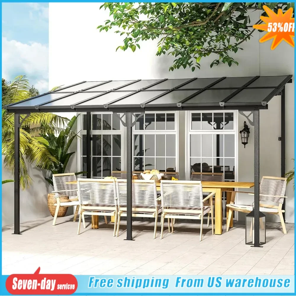 

10' x 14' Gazebo for Patio, Gazebo Pergola with Sloped Roof, Large Wall-Mounted Heavy Duty Awnings, for Backyard, Patio, Deck