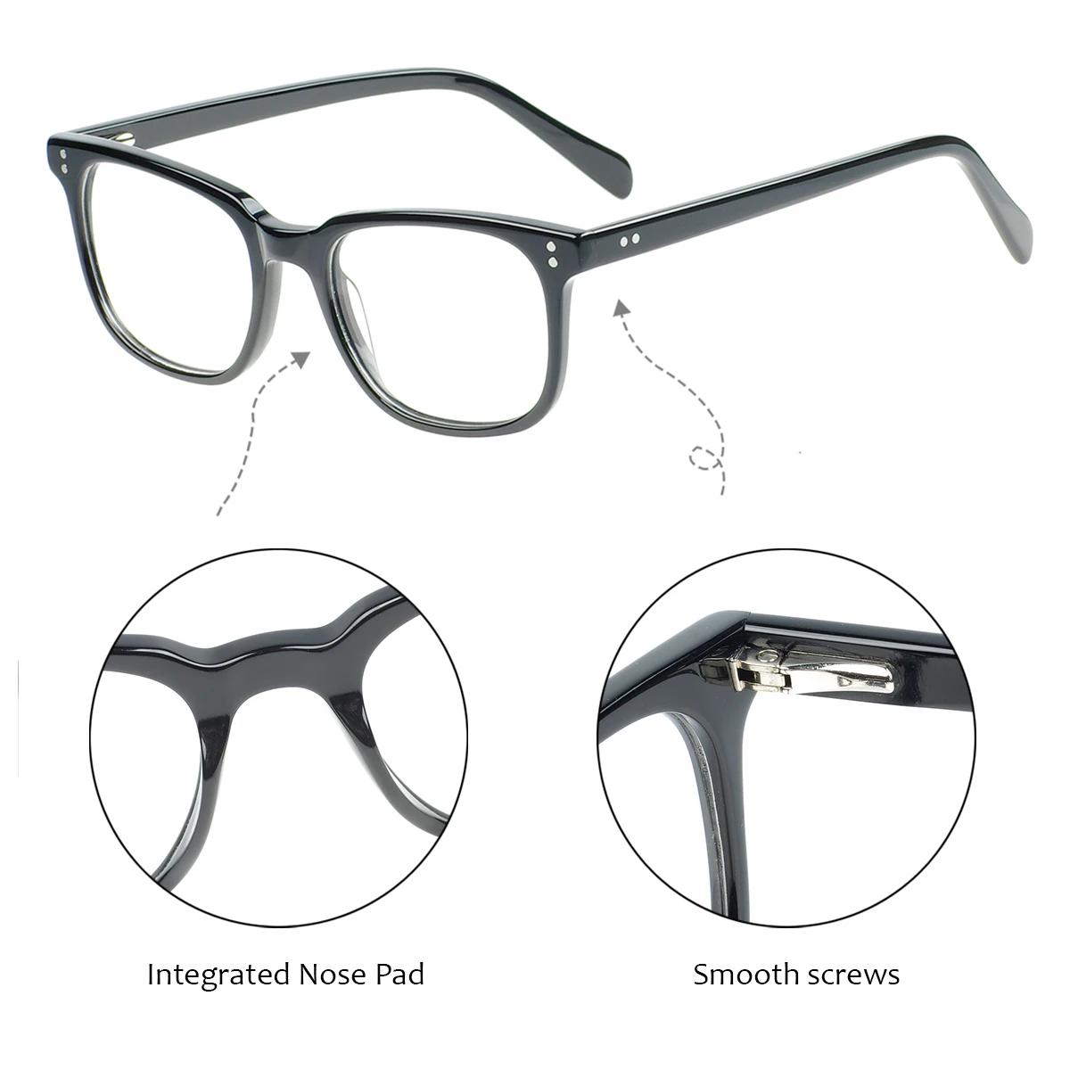 Rectangular Men Women Transparent Acetate Fashion Glasses Frame Full Rim Large Eyewear For Prescription Myopia & Reading Lenses