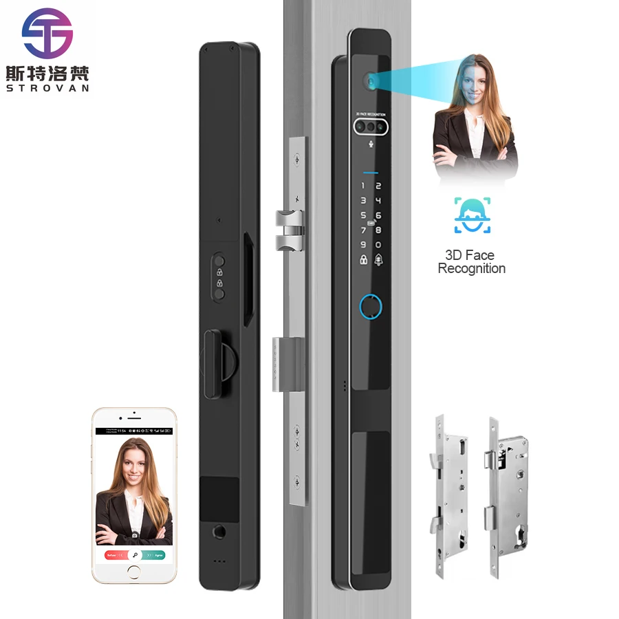 STLF Outdoor Alluminio Automatico Elettrico WiFi Impronta Digitale Tuya 3D Riconoscimento facciale Nuvola Porta in acciaio Smart Lock