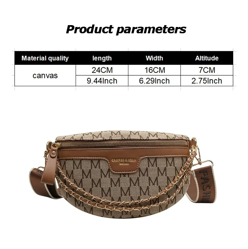 Bags For Women Pattern Fanny Packs For Women Stylish Letter Printed Chain Waist Bag Female Waist Pack Wide Strap Crossbody Bag