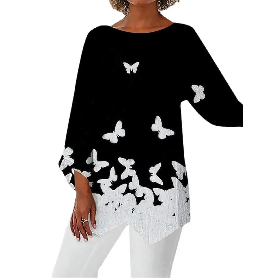 

Spring Summer Women's Long Sve T-irt Geometric Pattern 3D Print round Ne Splicing irt Loose Fit Polyester Fiber