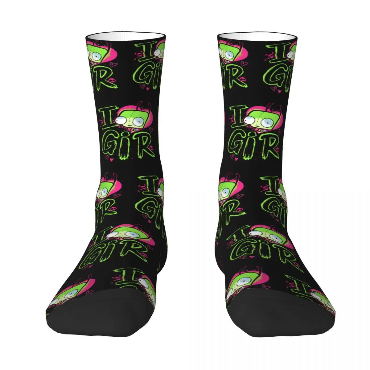 Autumn Winter Hip-hop Unisex Invader Zim Valentine's Day I Love GIR Retro Pop Socks Breathable Basketball Socks