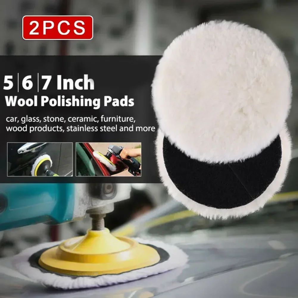 2pcs 5/6/7 Inch Car Polishing Disc Wool Buffing Waxing Sponge Polishing Pad For Car Polisher Drill Adapter On Car Buffer