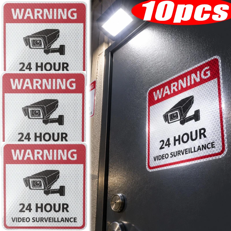 1-10PCS Waterproof Fade-Proof Clear Printed Pattern Self-Adhesive Warning PVC Reflective Security Warning Sign Decal Backing