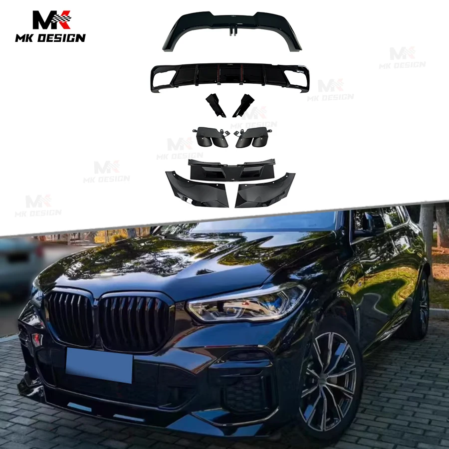 VTEN Style Front Bumper Lip Rear Diffuser W/ Exhaust Pipe Roof Spoiler for BMW G05 X5 2019-2022 Gloss Black Body Kit Auto Parts