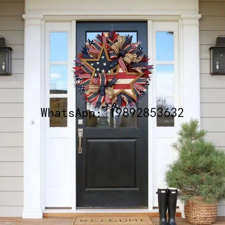 

ZZ Home Independence Day Wreath Patriotic Star Wreath Wall Hanging Festive Atmosphere Decoration Pendant