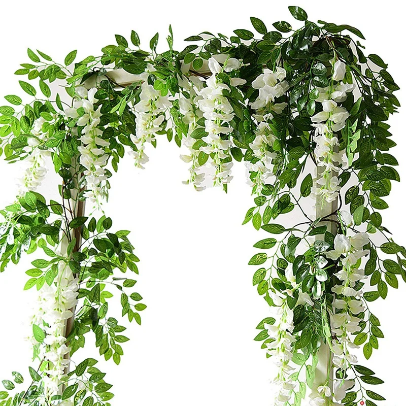 White Artificial Wisteria Flowers Fake Garland Wall Decoration