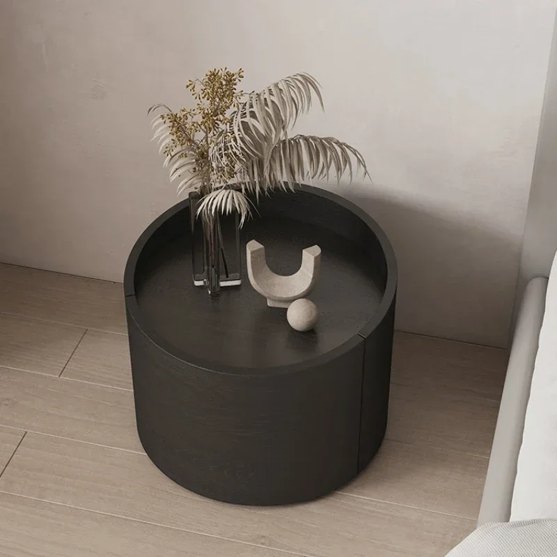 Simple Brown Black Bedside Tables Modern Round Nightstands Creative Design Cabinet Night Stands for Home Bedroom Furniture
