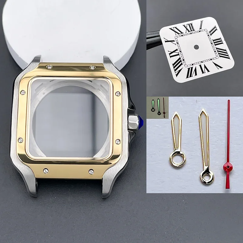 38mm-square-watch-case-set-for-nh35-nh36-movement-316l-stainless-steel-fit-27mm-white-dial-hands-watch-mod-repair-parts