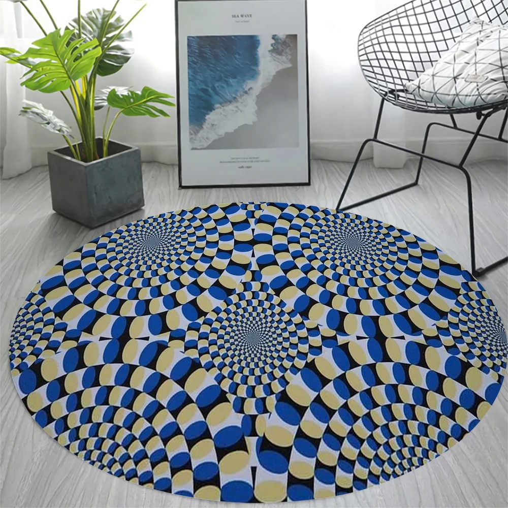 HX 3D Vortex Visual Carpet Kaleidoscope Visual Impact Illusion Areas Rugs Carpets for Living Room Floor Mats Round Mats