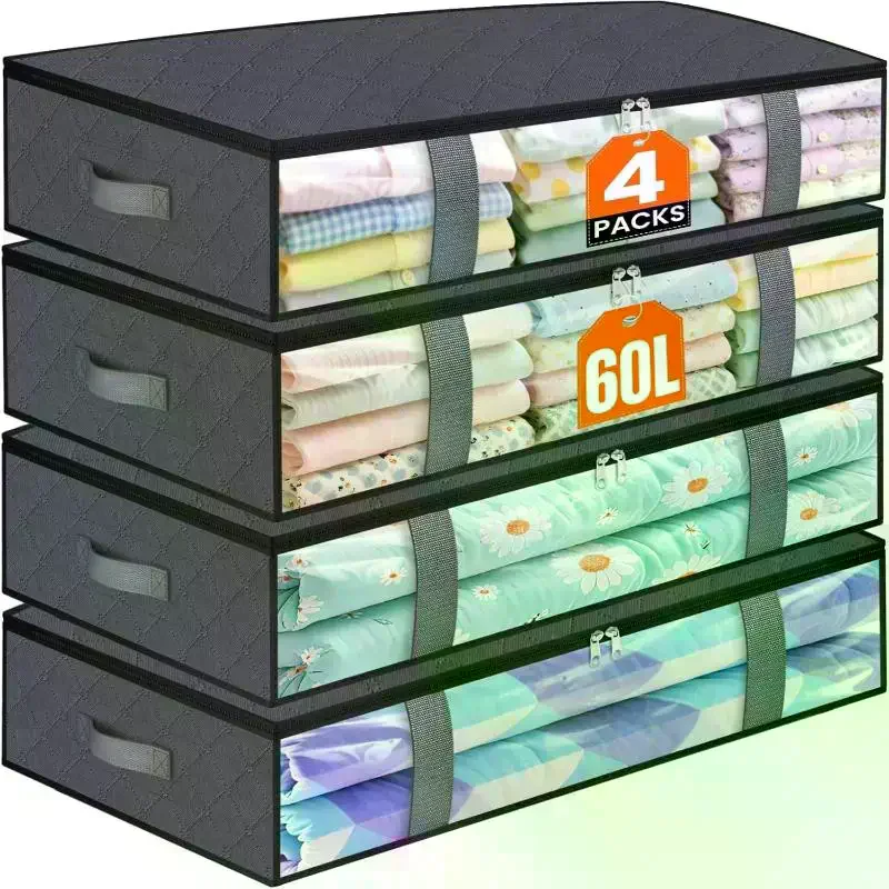 4 Pack Under Bed Storage Containers Blanket Storage Bag Shoe Storage And Organization Space-Saving Bedding Organizer For Bedroom