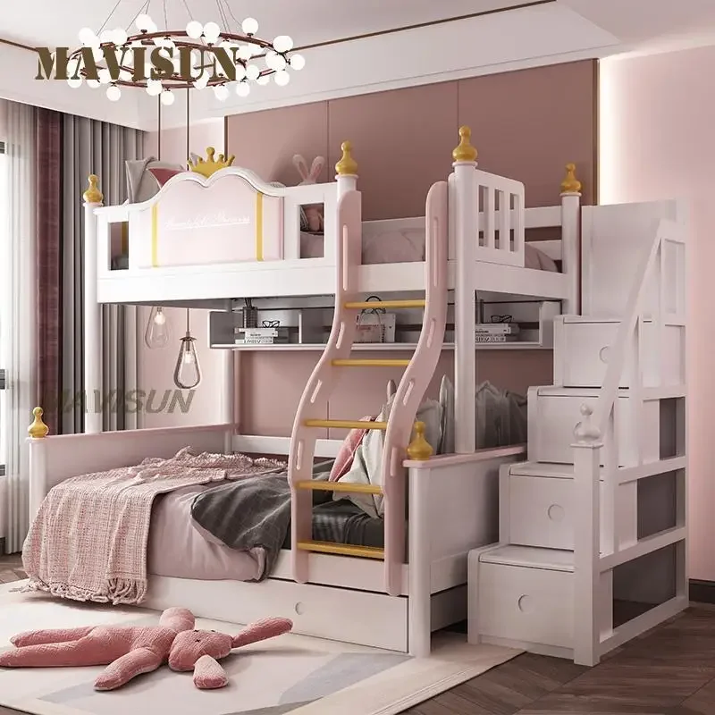 Princess  Pink Bunk  Girl Child Liked Up Down room Set Combination Storage  Household Suitable Home Furniture