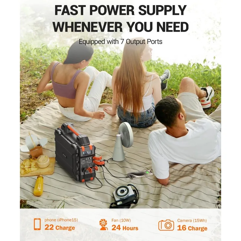 Portable Power Station with Hidden Folding Solar Panel, Self-charge & Pass-through Charging, 284Wh Battery Backup, AC 300