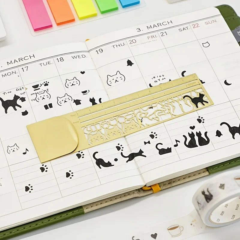 1pc Three-in-One Cat Lover Template Ruler - 20+ Cute Cat Designs Bookmark & Double-Sided Ruler, Perfect Gift for Diary, Planner