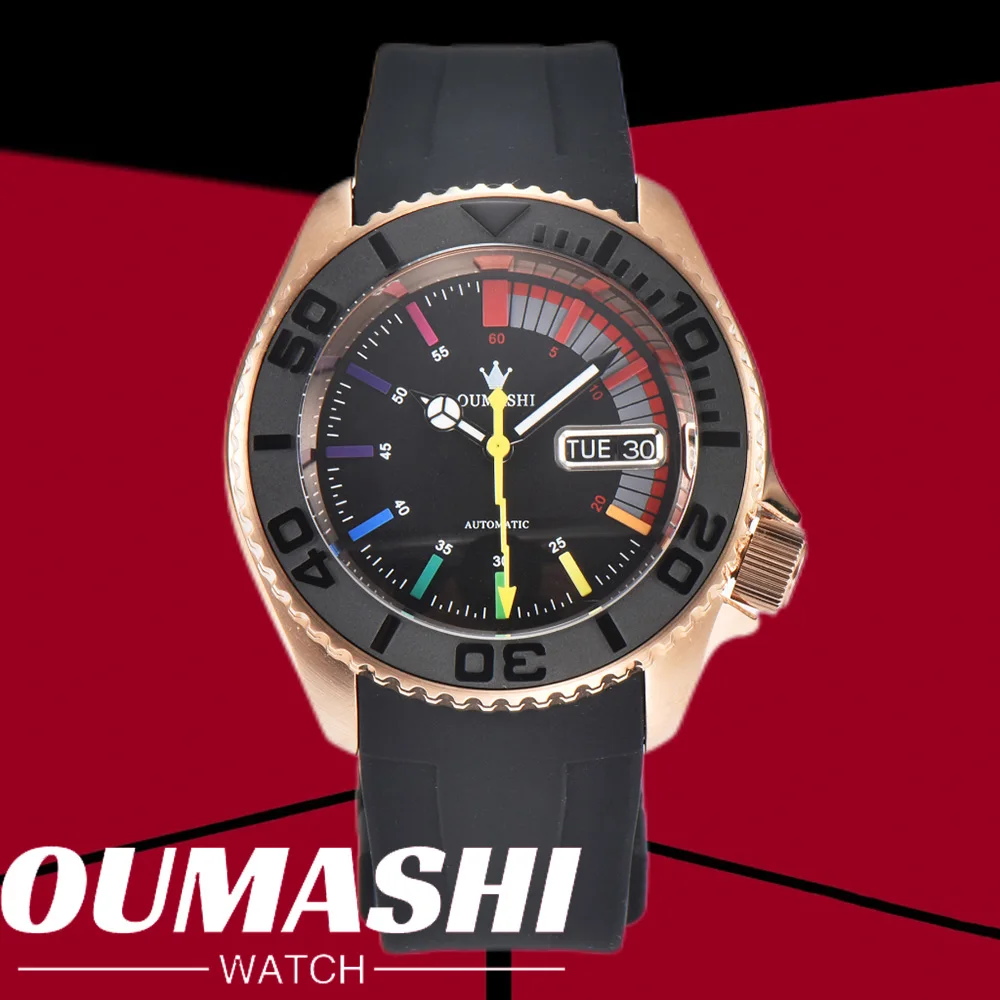 OUMASHI WATCH SKX 007 Watch NH36 Watch NH35 Rainbow Dial Automatic mechanical movement sapphire rubber belt waterproof watch