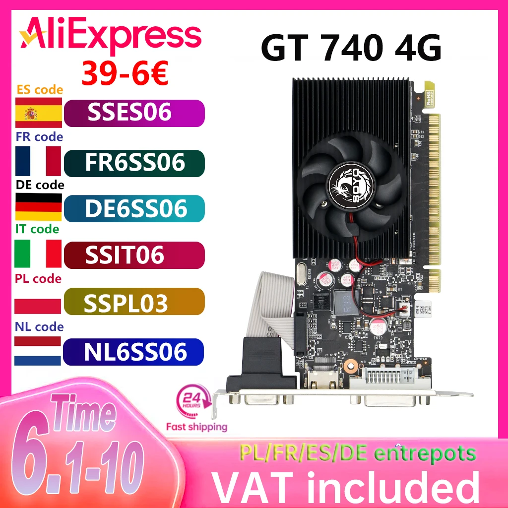 Cartes graphiques SOYO NVIDIA GT740 4G GDDR3 128 bits, carte vidéo HDMI + DP + DVI pour composants informatiques de jeu sur ordinateur de bureau, GPU GT 740