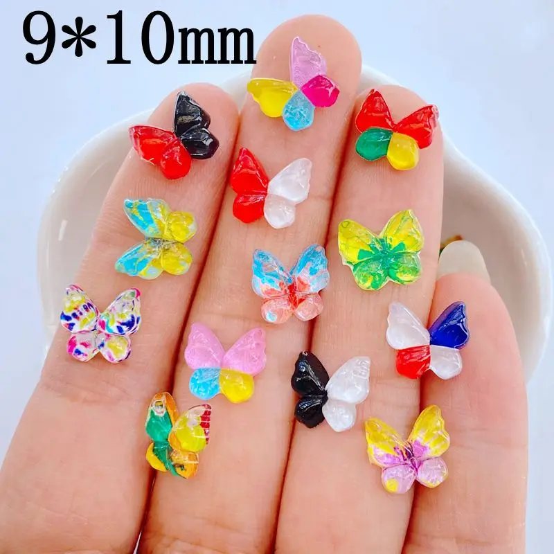 100Pcs New Cute Mini 9*10mm Colorful Butterfly Series Flat Back Resin Scrapbooking DIY Jewelry Craft Decoration Accessorie