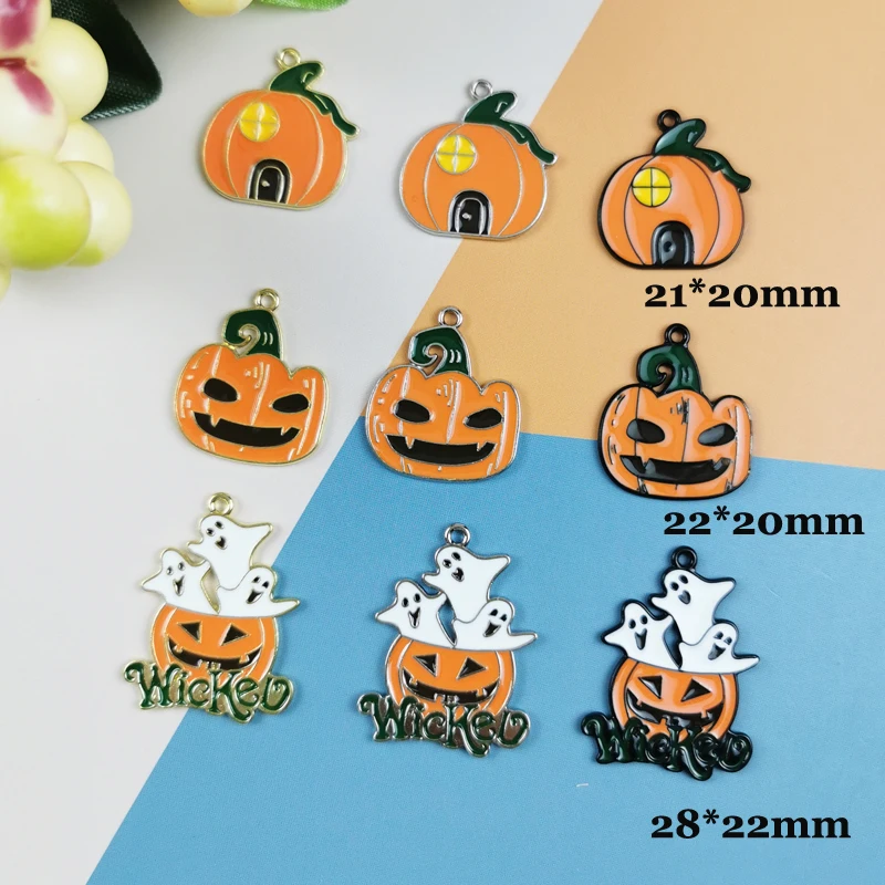 ApeUr 10pcs/pack Wicked Halloween Pumpkin Ghost Enamel Charms Metal Pendant Earring DIY Fashion Jewelry Accessories