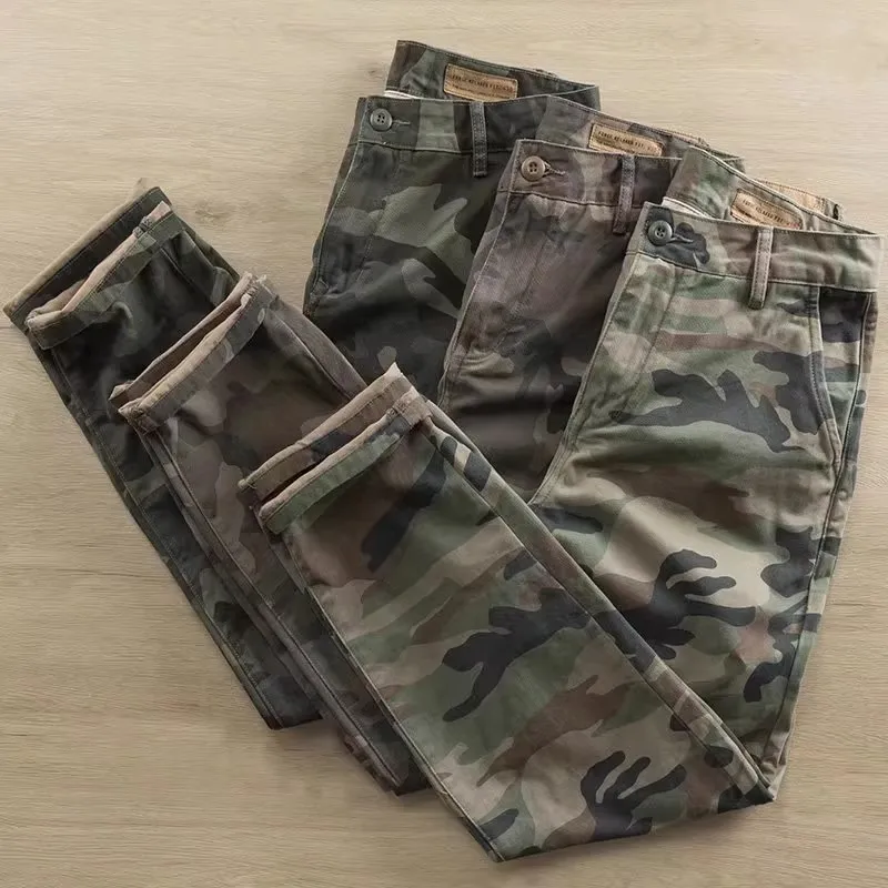

Retro American Work Trousers Men's Spring Autumn Wear Resistant Dir Camouflage Work Pants Loose Casual Long Trousers