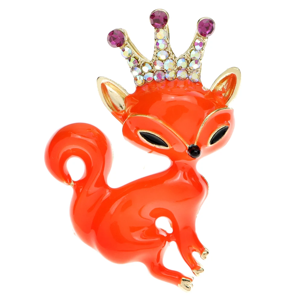 CINDY XIANG Wearing Crown Fox Brooch Cute Animal Pin 2 Colors Available Fashion Jewelry