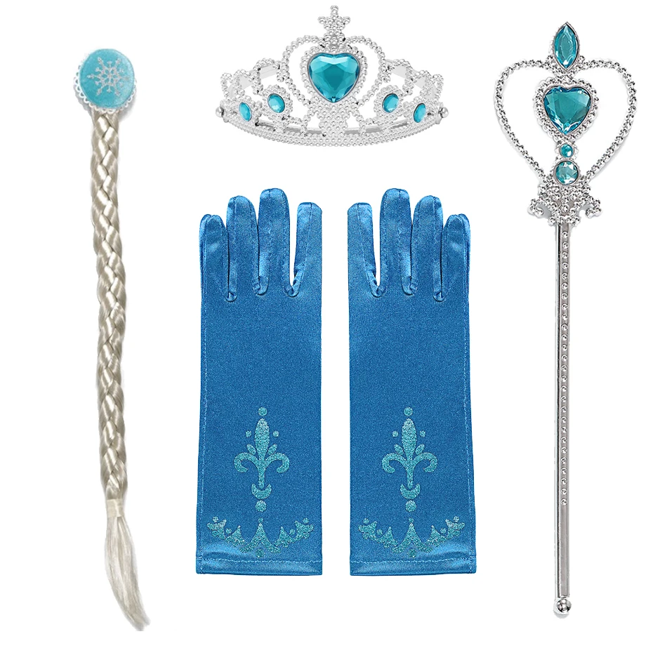 Disney Girl Princess Accessories Frozen 2 Elsa Wig Magic Wand Necklace Gloves Earring Handwear Suit Queen Children Cosplay Props