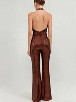 VC Gold Elegant Jumpsuits For Woman Luxury Brown Sequins Design Fashion Party Sexy Backless Sleeveless One Piece Female Clothing - Image 5