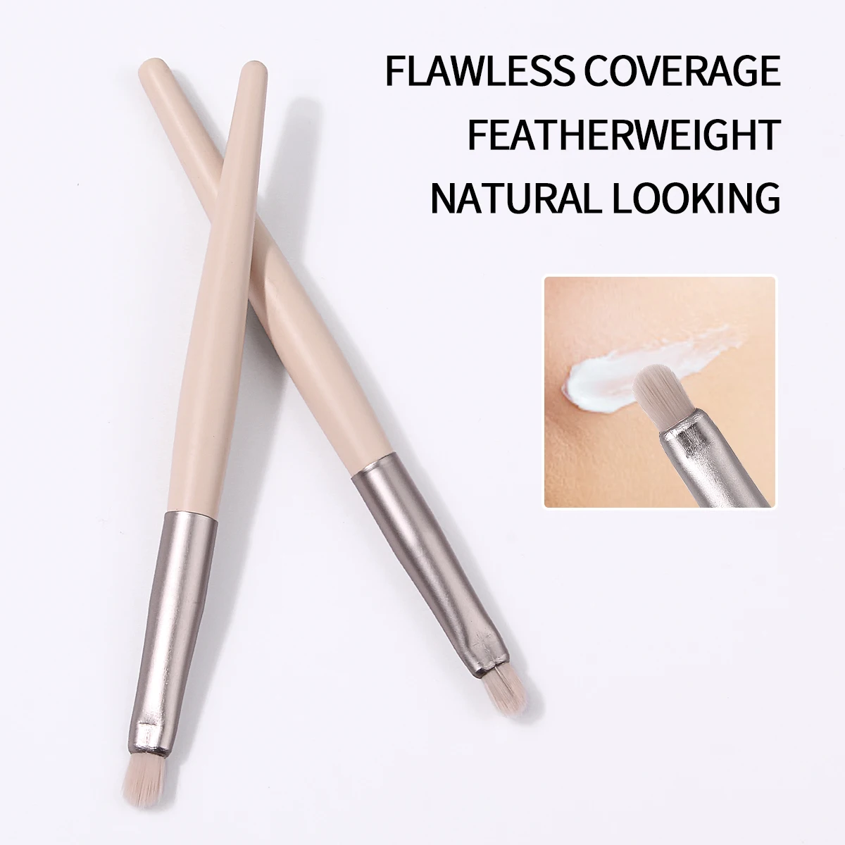 2PCS Mini Concealer Brush Set,Wooden Handle,Compact Tight Brush Head For Precise Under-Eye, Blemish & Spot Concealing
