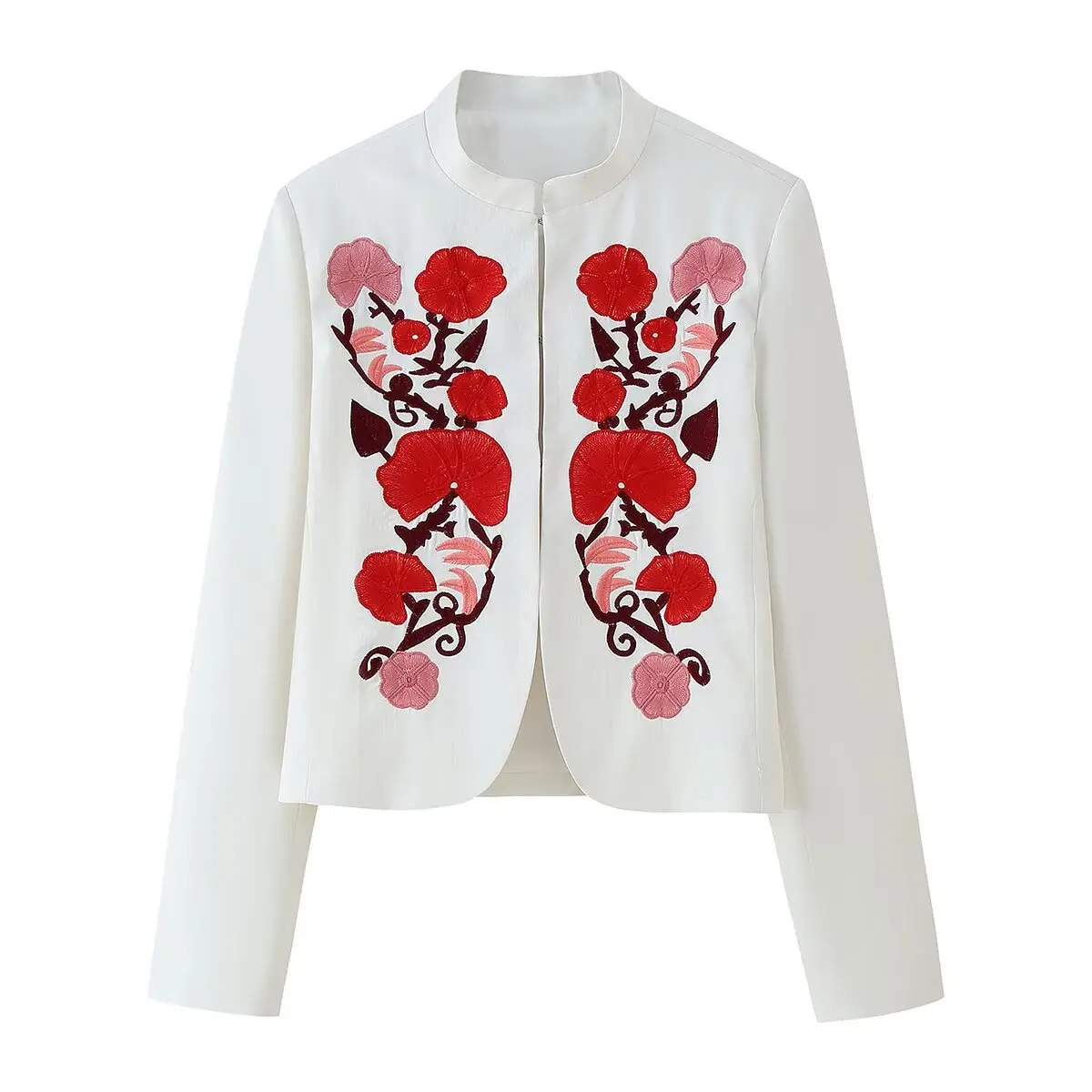 

European and American women's clothing 2025 new French fashion embroidered stand collar slim suit jacket