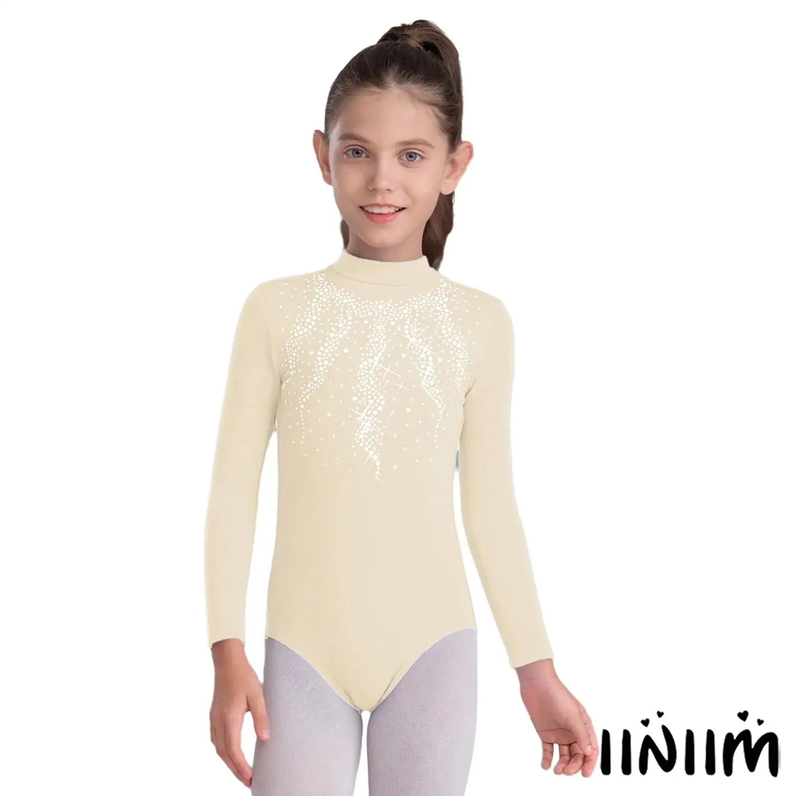 

Pretty Kids Girls Ballet Training Dance Bodysuit Long Sleeve Zipper Shiny Rhinestone Gymnastics Leotard Lyrical Yoga Dance Wear