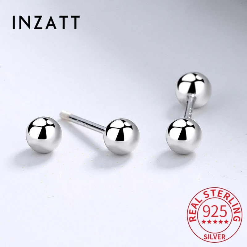 

INZATT Real 925 Sterling Silver Round Screw Bead Stud Earrings For Fashion Women Classic Fine Jewelry Minimalist Accessories