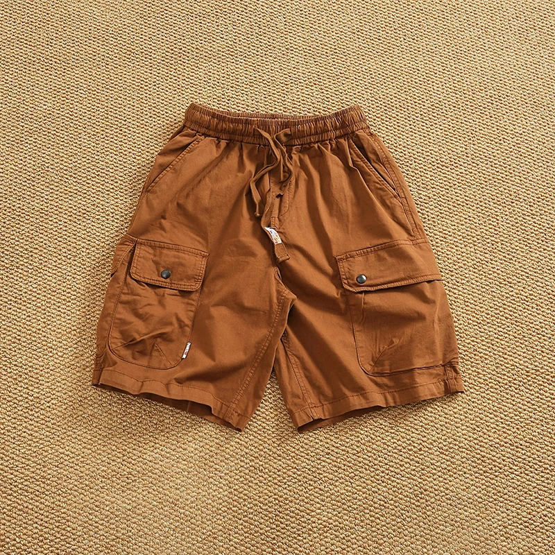 

Летние универсальные эластичные тканые рабочие шорты с несколькими карманами, мужские свободные прямые брюки с пятью штанинами, средние брюки