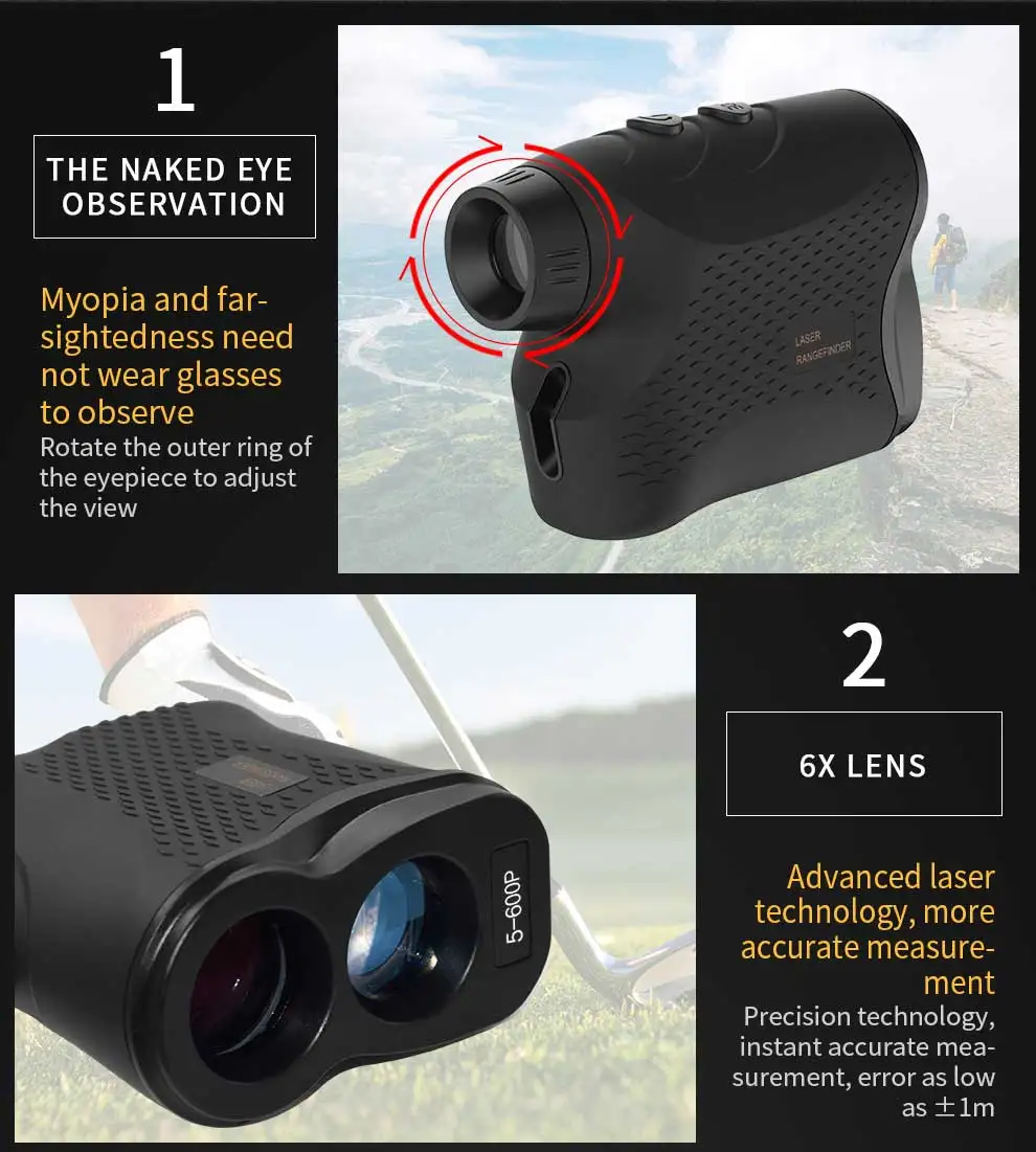 BOAYAL Laser Rangefinder for Golf 600/900/1000/1200Y with Slope 6X Golf Range Finder Type-C Rechargeable Distance Angle Speed