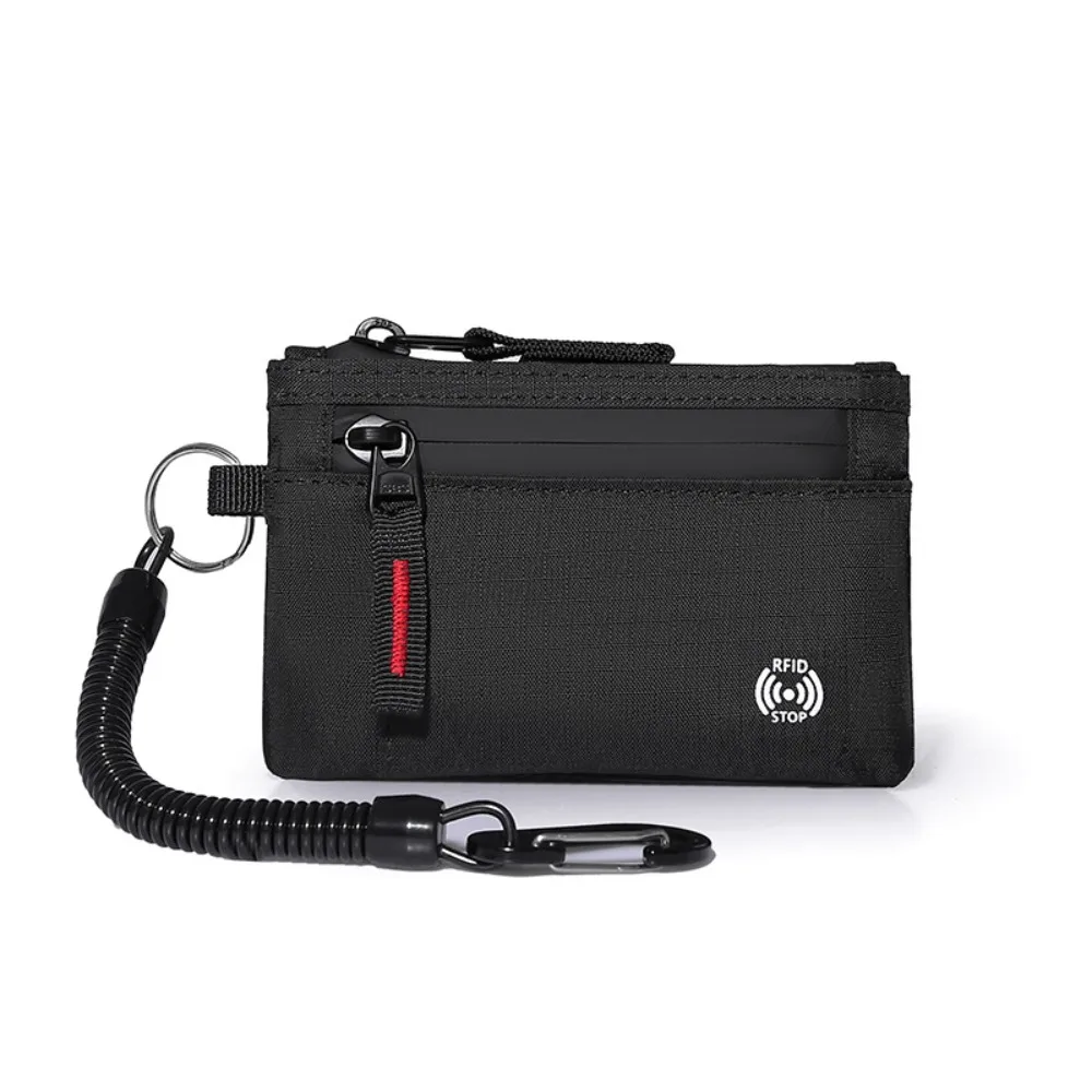 

Multifunction Men's Wallet Anti-Theft Zipper RFID Credit Card Holder Carabiner Keychain Nylon Coin Purse Travel Accessories