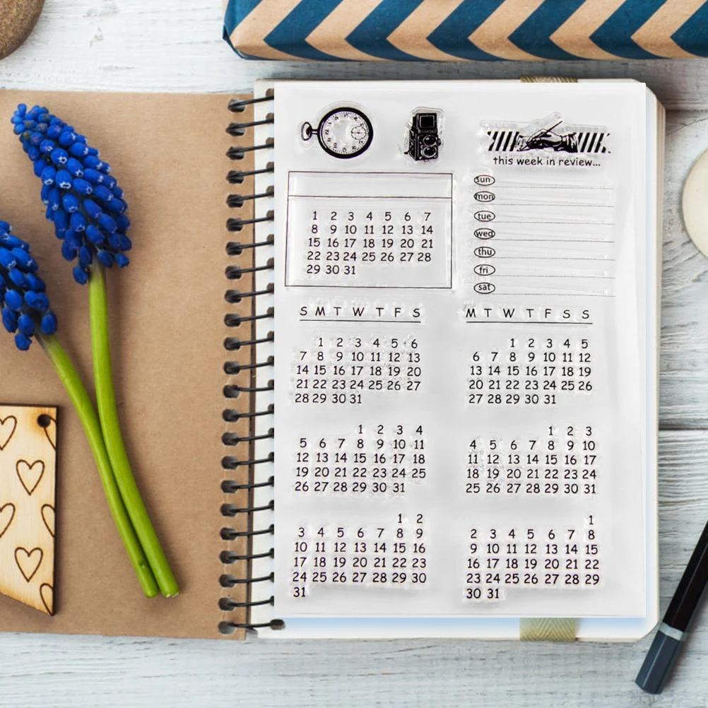 

2Sets Calendar Stamps Premium Tpr Clear Stamps for DIY Crafts Scrapbook Journaling Handmade Projects Fun Activity