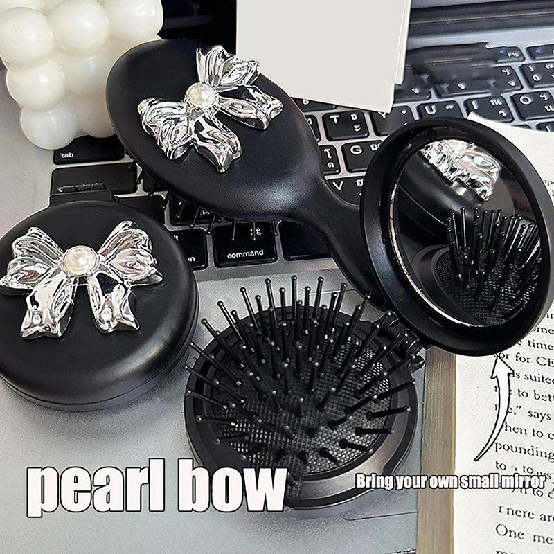 Peine de masaje plegable, espejo de maquillaje, Airbag de plástico portátil de viaje, cepillo para el pelo, pajarita, cojín de aire con diamantes, 1 Uds.
