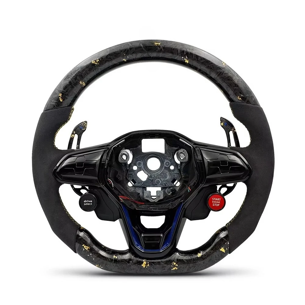 With Start Button Gold Forged Carbon Steering Wheel for Volkswagen  Golf 8 MK8 R 6 7 MK5 MK6 MK7 Polo Passat B8 B9 Jetta Gti