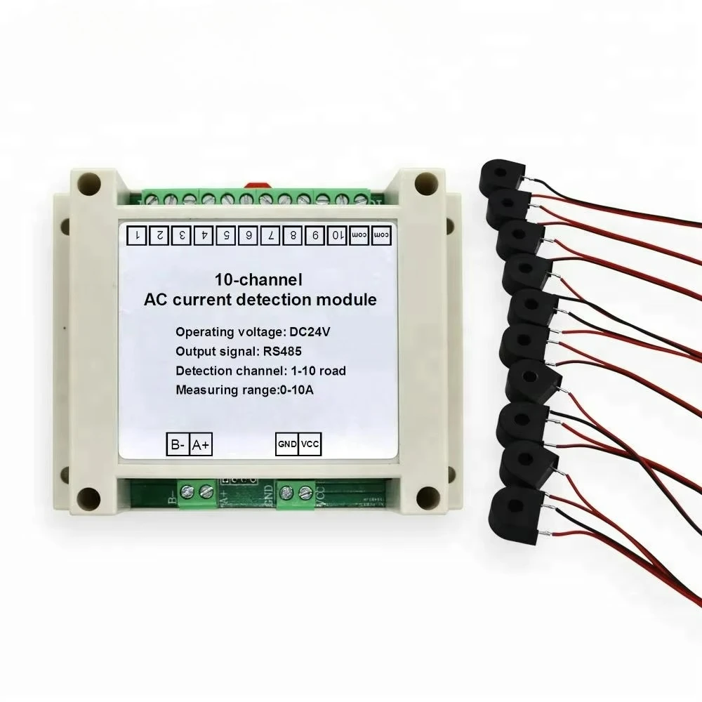 Módulo de aquisição de saída RS485 Detecção de alcance 10 multicanal AC 5A 50A 10A 20A sensor transmissor de corrente