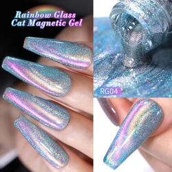 BORN PRETTY Rainbow Glass Cat Magnetic Gel Nail Polish Double Light Glitter Crystal Semi Permanent Soak Off UV LED Varnish