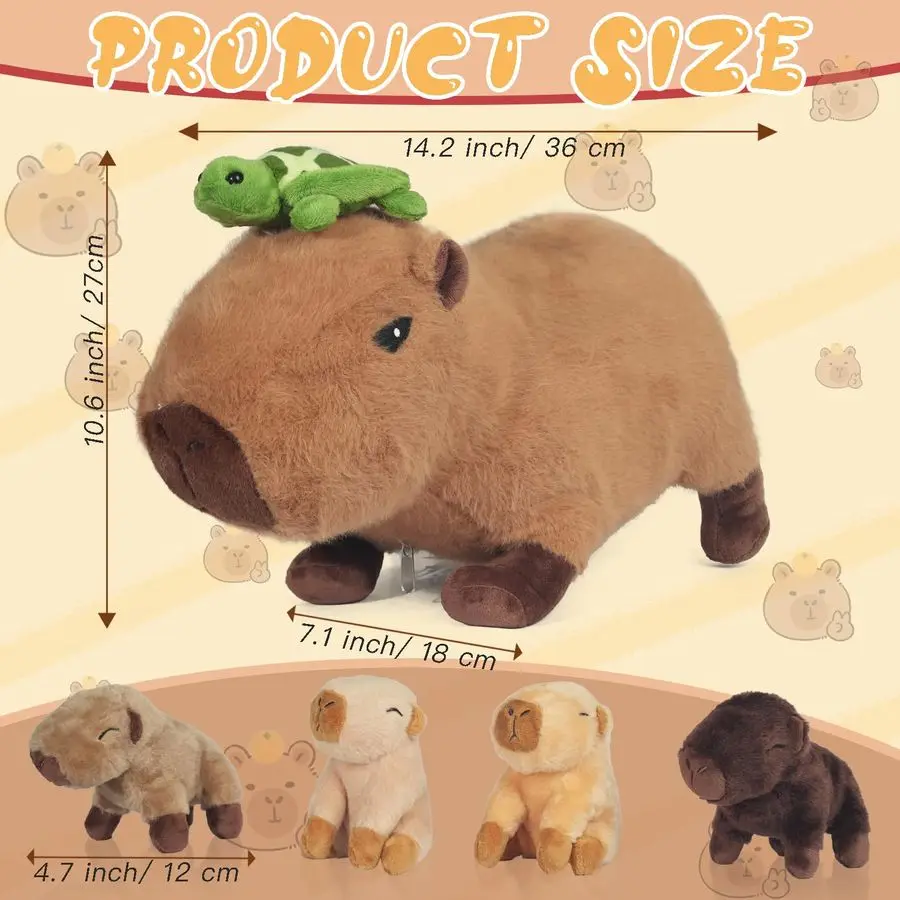 1 Capibara Pluche, 14,2 inch Capibara Knuffeldier met Baby's in Mama's Knuffel Capibara Pluche Kussen Speelgoed met 4 B