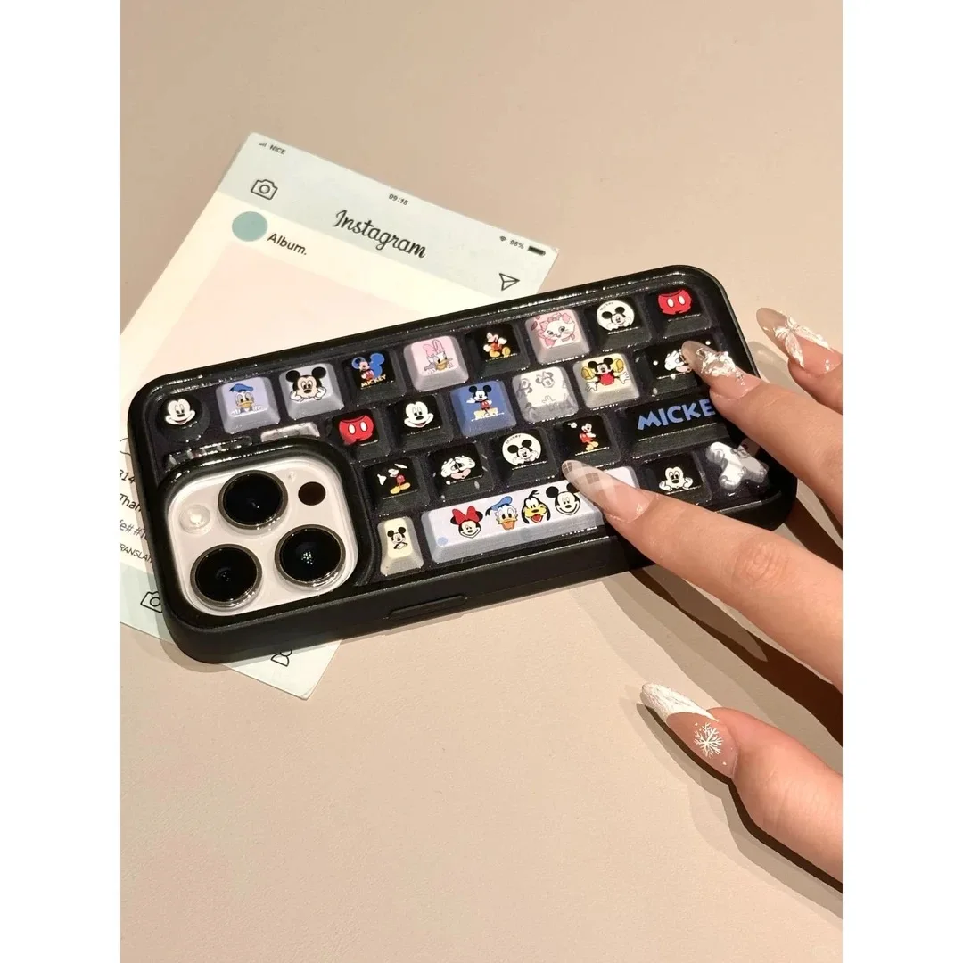 Cute Creative Cartoon Keyboard Mickey Minnie Disney Case For iPhone 11 12 13 14 15 16 Pro Max Donald Duck Daisy Keyboard Cover